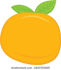 An orange, 2 leaves, natural food, fruit vector, object illustration, simple style, cartoon, flat art, icon, emote, sticker