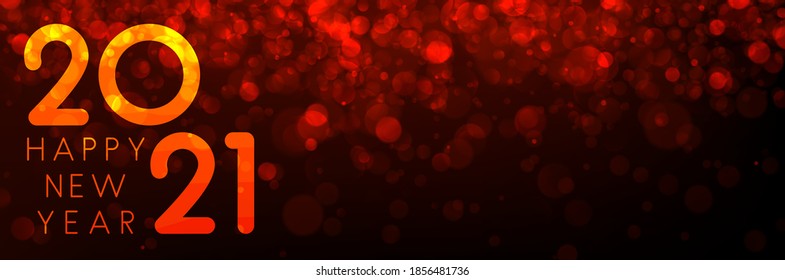 Orange 2021 Happy New Year Transparent Sign On Gradient Red Bubble Background. Vector Holiday Illustration.