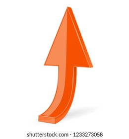 UP orange 3d arrow. Shiny web icon. Vector illustration isolated on white background