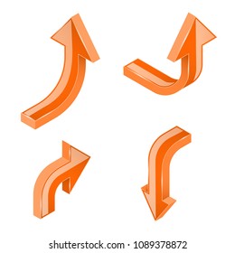 Orange 3d isometric arrows. Vector illustration isolated on white background