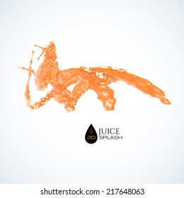 Orange 3D juice splash isolated on white, vector background