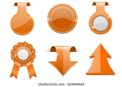 Orange 3d labels. Design elements. Vector 3d illustration isolated on white background