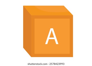 An orange 3D letter A block symbolizing the first step in alphabet learning and early childhood education.