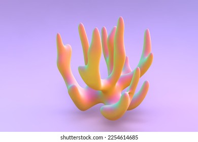 Orange 3D living coral polyp on purple background. Abstract decorative geometric shape. Marine invertebrate or sea algae EPS 10, vector illustration.