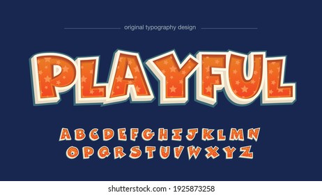 Orange 3D Modern Stars Pattern Gaming Cartoon Artistic Font Typography