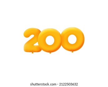 Orange 3D number 200 balloon realistic 3d helium Orange balloons. Coupon Vector illustration design Party decoration,Birthday,Anniversary,Christmas,Xmas,New year,Holiday Sale,celebration,carnival