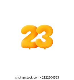 Orange 3D number 23 balloon realistic 3d helium Orange balloons. Coupon Vector illustration design Party decoration, Birthday,Anniversary,Christmas, Xmas,New year,Holiday Sale,celebration,carnival