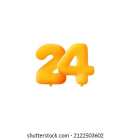 Orange 3D number 24 balloon realistic 3d helium Orange balloons. Coupon Vector illustration design Party decoration, Birthday,Anniversary,Christmas, Xmas,New year,Holiday Sale,celebration,carnival