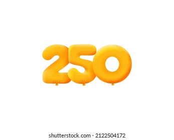 Orange 3D number 250 balloon realistic 3d helium Orange balloons. Coupon Vector illustration design Party decoration,Birthday,Anniversary,Christmas,Xmas,New year,Holiday Sale,celebration,carnival