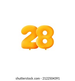 Orange 3D number 28 balloon realistic 3d helium Orange balloons. Coupon Vector illustration design Party decoration, Birthday,Anniversary,Christmas, Xmas,New year,Holiday Sale,celebration,carnival