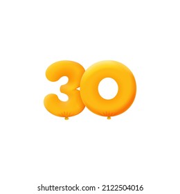 Orange 3D number 30 balloon realistic 3d helium Orange balloons. Coupon Vector illustration design Party decoration, Birthday,Anniversary,Christmas, Xmas,New year,Holiday Sale,celebration,carnival