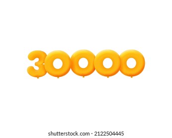 Orange 3D number 30000 balloon realistic 3d helium Orange balloons. Coupon Vector illustration design Party decoration,Birthday,Anniversary,Christmas,Xmas,New year,Holiday Sale,celebration,carnival