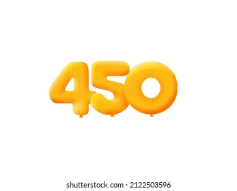 Globos naranja 3D número 450 realistas de helio 3d Globos naranja. Cupón Vector ilustración diseño Decoración de fiesta, Cumpleaños, Aniversario, Navidad, Navidad, Año Nuevo, Venta de Vacaciones, Celebración, Carnaval