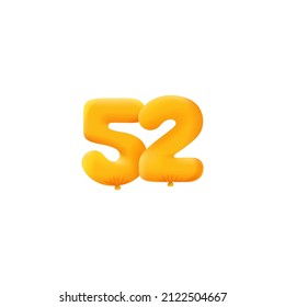Orange 3D number 52 balloon realistic 3d helium Orange balloons. Coupon Vector illustration design Party decoration, Birthday,Anniversary,Christmas, Xmas,New year,Holiday Sale,celebration,carnival