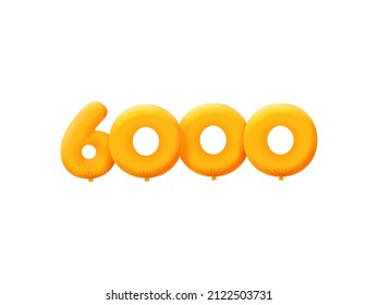 Orange 3D number 6000 balloon realistic 3d helium Orange balloons. Coupon Vector illustration design Party decoration,Birthday,Anniversary,Christmas,Xmas,New year,Holiday Sale,celebration,carnival