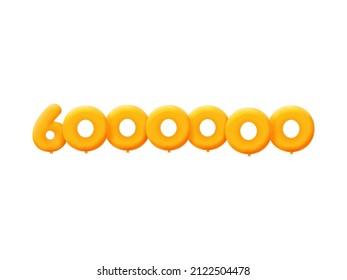Orange 3D number 6000000 balloon realistic 3d helium Orange balloons. Coupon Vector illustration design Party decoration,Birthday,Anniversary,Christmas,Xmas,New year,Holiday Sale,celebration,carnival