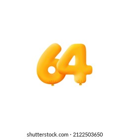 Orange 3D number 64 balloon realistic 3d helium Orange balloons. Coupon Vector illustration design Party decoration, Birthday,Anniversary,Christmas, Xmas,New year,Holiday Sale,celebration,carnival