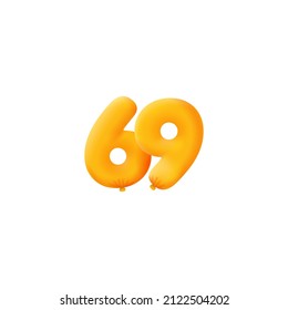 Globos 3D naranja número 69 globo realistas de helio 3d Globos naranja. Cupón Vector ilustración diseño Decoración de fiesta, Cumpleaños, Aniversario, Navidad, Navidad, Año Nuevo, Venta de Vacaciones, Celebración, Carnaval