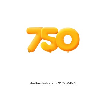 Orange 3D number 750 balloon realistic 3d helium Orange balloons. Coupon Vector illustration design Party decoration,Birthday,Anniversary,Christmas,Xmas,New year,Holiday Sale,celebration,carnival