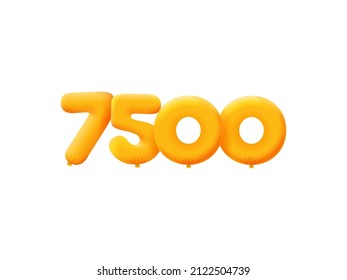 Orange 3D number 7500 balloon realistic 3d helium Orange balloons. Coupon Vector illustration design Party decoration,Birthday,Anniversary,Christmas,Xmas,New year,Holiday Sale,celebration,carnival