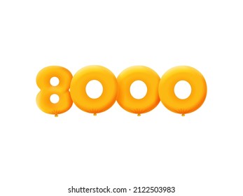 Orange 3D number 8000 balloon realistic 3d helium Orange balloons. Coupon Vector illustration design Party decoration,Birthday,Anniversary,Christmas,Xmas,New year,Holiday Sale,celebration,carnival