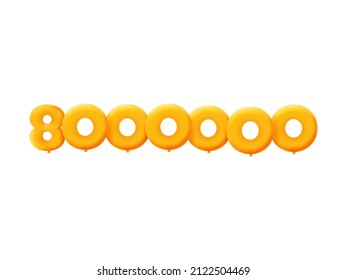 Globos naranja 3D número 8000000 globo realistas de helio 3d Globos naranja. Cupón Vector ilustración diseño Decoración de fiesta, Cumpleaños, Aniversario, Navidad, Navidad, Año Nuevo, Venta de Vacaciones, Celebración, Carnaval