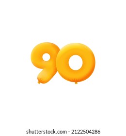 Globo naranja 3D número 90 globo realistas de helio 3d Globos naranja. Cupón Vector ilustración diseño Decoración de fiesta, Cumpleaños, Aniversario, Navidad, Navidad, Año Nuevo, Venta de Vacaciones, Celebración, Carnaval