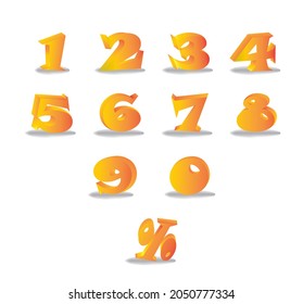 Orange 3D Numbers set. Orange color gradient texture style. Typography design. Vector illustration.