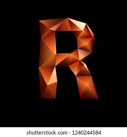 Orange 3D polygonal Letters with reflection. Low poly letter. The letter r. EPS 10 vector illustration.