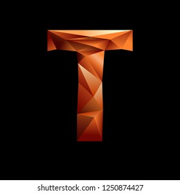 Orange 3D polygonal Letters  with reflection. Low poly letter. The letter t. EPS 10 vector illustration.