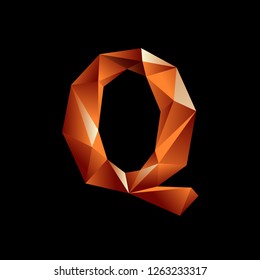Orange 3D polygonal Letters  with reflection. Low poly letter. The letter q. EPS 10 vector illustration.
