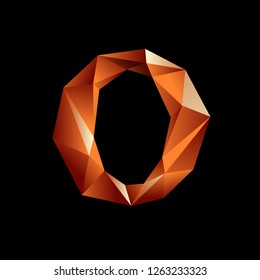 Orange 3D polygonal Letters  with reflection. Low poly letter. The letter o. EPS 10 vector illustration.