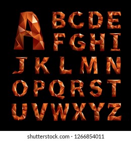 Orange 3D polygonal Letters  with reflection. Low poly letter. The ABC. EPS 10 vector illustration.
