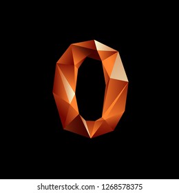 Orange 3D polygonal numbers with reflection. Low poly number. Number 0. EPS 10 vector illustration.