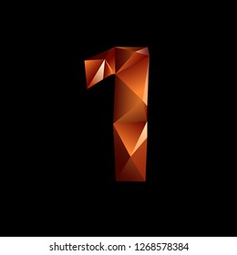 Orange 3D polygonal numbers with reflection. Low poly number. Number 1. EPS 10 vector illustration.