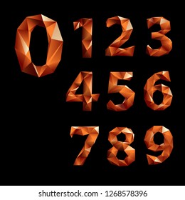 Orange 3D polygonal numbers with reflection. Low poly number.  EPS 10 vector illustration.