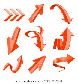Orange 3d shiny arrows. Vector illustration isolated on white background