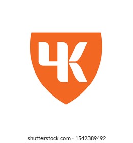 Orange 4K vector logo with shield representing technology used in action camera, CCTV, television, drone, and can be used to product logo, marketing or promotion materials