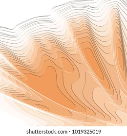 orange abstract 3D fan shaped pattern with irregular curves and raised white outer areas, vector illustration