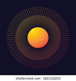 Orange abstract background with cirle and lines. Logo, icon or tattoo template design.