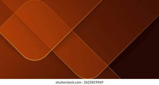 Orange abstract background with dark orange and shadow. Geometric shape overlap layers. Transparent squares. Modern luxury rounded squares graphic pattern banner template design
