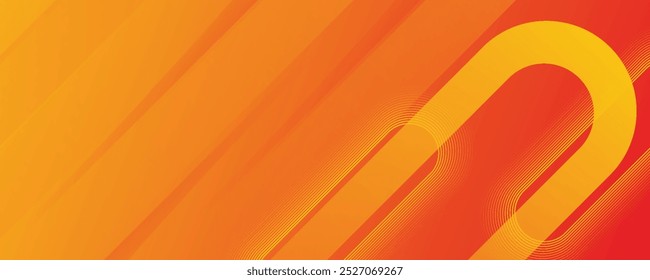 Orangefarbener abstrakter Hintergrund mit geometrischer Form. Moderne diagonale, gerundete Linien mit Farbverlauf. Dynamische Formen. Minimal geometrisch. Futuristisches Konzept. Vorlage für horizontale Banner. Vektorgrafik