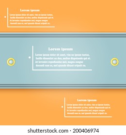 Orange abstract background with a gray stripe and rivets. Sample for infographics. Vector illustration