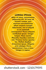 Orange abstract background in plasma design, sample text, oval composed layout in orange and yellow flame colors, cover, leaflet, flyer background