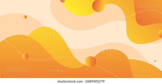 Orange abstract background with wavy lines and soft geometric shapes
