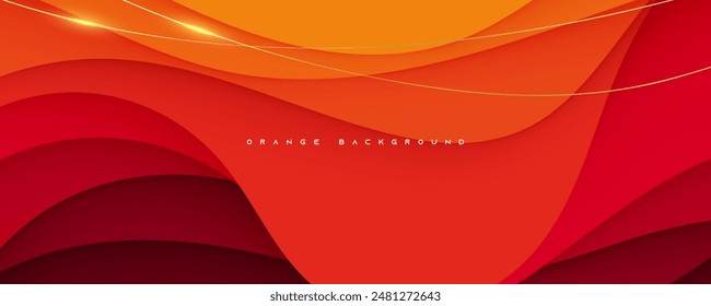 Forma ondulada de fondo abstracto naranja con líneas de oro Vector de diseño