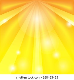 Orange abstract background with yellow sunbeams