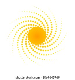 Orange abstract banner Element for design in the form of the sun with dotted spiral rays halftone dots Decorative isolated symbol of summer and spring Creative design Advertising logo sun Vector art