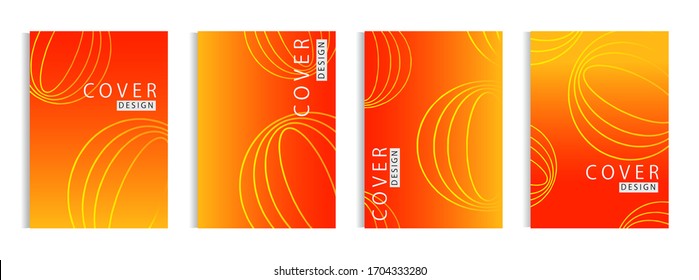 Orange abstract circle lines cover template set.
