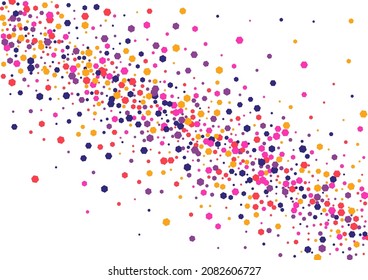 Orange Abstract Circle Texture. Confetti Year Illustration. Pink Round Festival. Dot Multicolor Random Background. Side Frame.